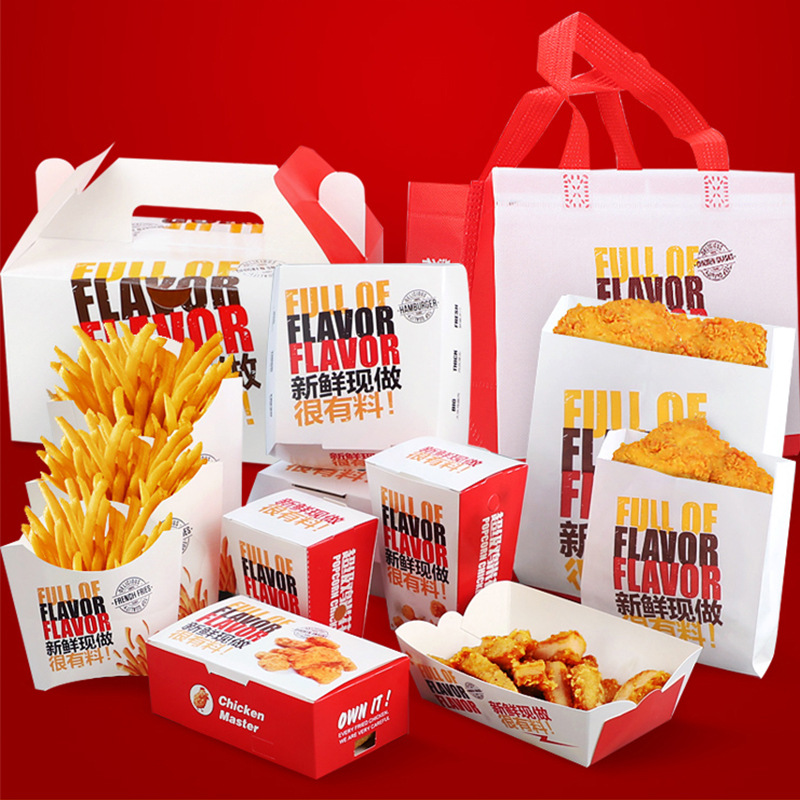 Aangepaste eten Kraft Paper Lunch Box Fried Chicken Burger Packaging Box Fries Box Pizza Octopus Balls Packaging Box